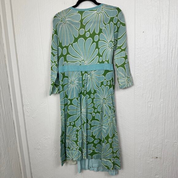 BODEN Knit 100% Cotton 3/4 Sleeve Sweater Dress Aqua Green Floral Size U.S. 12 - Picture 9 of 10